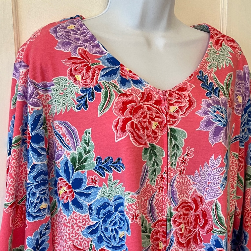 NWT Miss Elaine Cotton Robe Front Zip Swim Cover Women XL Floral Print Pink Blue - Picture 4 of 15